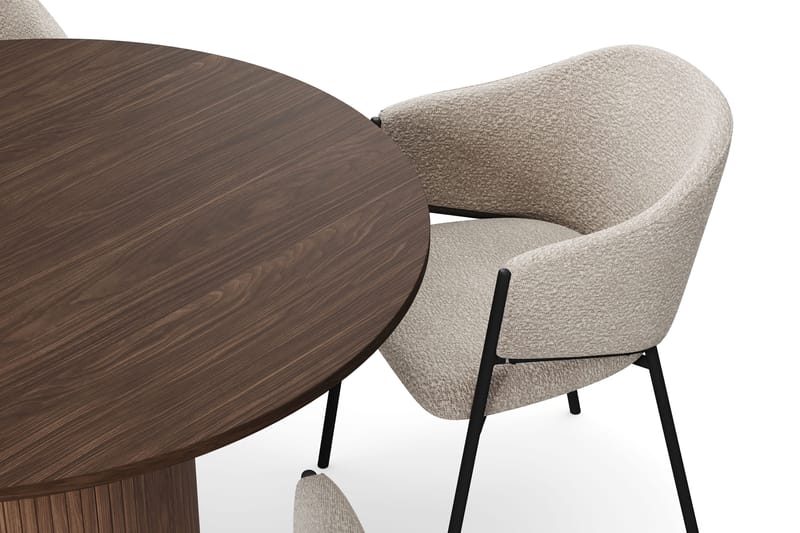 Kopparbo Runt Matbord 120 cm för 6 personer med 4 Filip Matstolar - Mörkbrun / Taupe Bouclé - Möbler - Matplats - Matgrupp & matbord med stolar