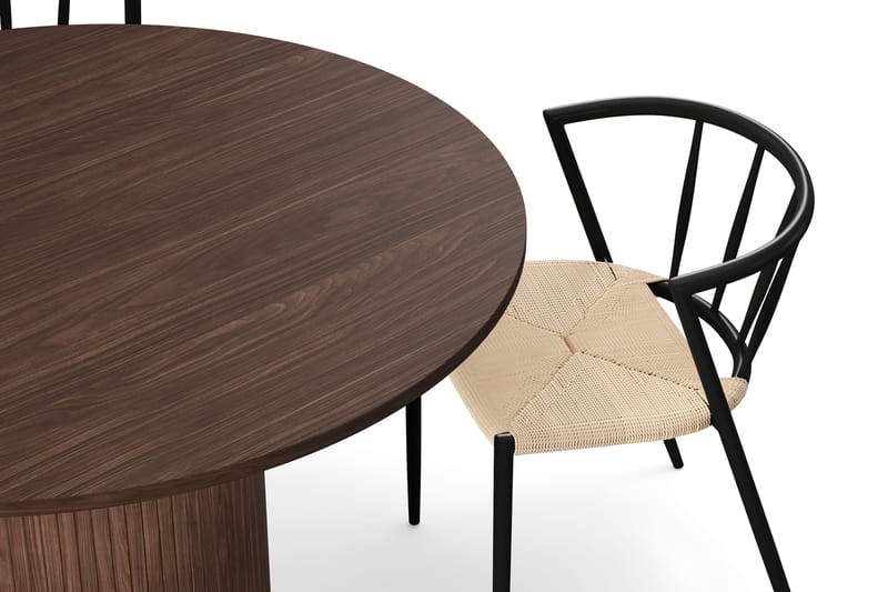 Kopparbo Runt Matbord 120 cm för 6 personer med 4 Winston Matstolar - Mörkbrun / Beige / Metallben Svart - Möbler - Matplats - Matgrupp & matbord med stolar