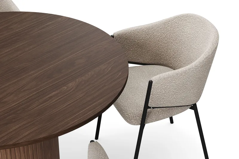 Kopparbo Runt Matbord 120 cm med 4 Filip Matstolar - Mörkbrun / Taupe Bouclé - Möbler - Matplats - Matgrupp & matbord med stolar