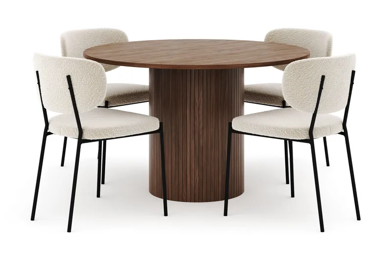 Kopparbo Runt Matbord 120 cm med 4 Gemmiano Stolar, Mörkbrun