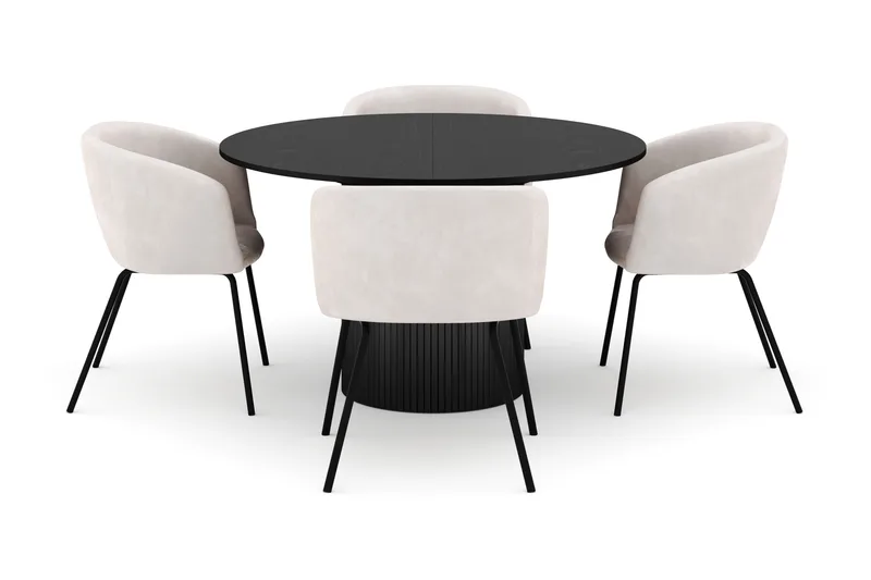 Kopparbo Runt Matbord 130 cm Förlängningsbart med 4 Berit Stolar - Svart - Möbler - Matplats - Matgrupp & matbord med stolar