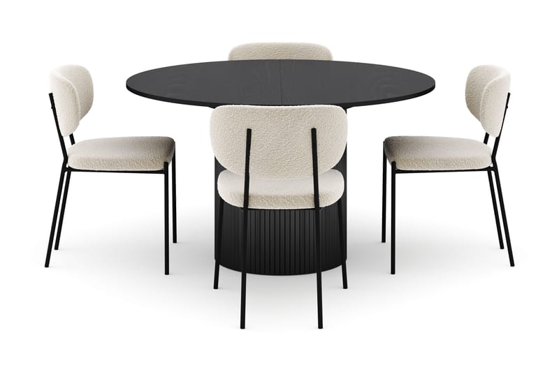 Kopparbo Runt Matbord 130 cm Förlängningsbart med 4 Gemmiano Stolar - Svart - Möbler - Matplats - Matgrupp & matbord med stolar