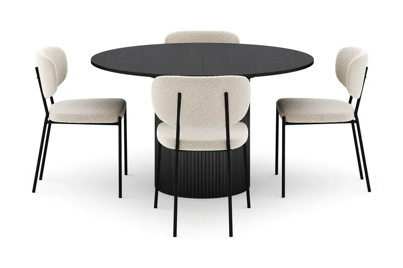 Kopparbo Runt Matbord 130 cm Förlängningsbart med 4 Gemmiano Stolar - Svart - Möbler - Matplats - Matgrupp & matbord med stolar