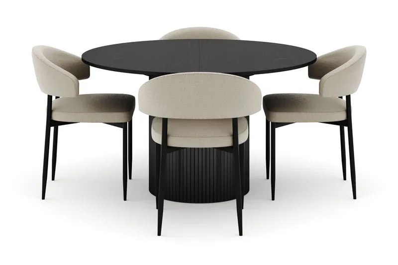 Kopparbo Runt Matbord 130 cm Förlängningsbart med 4 Sawako Stolar - Svart - Möbler - Matplats - Matgrupp & matbord med stolar