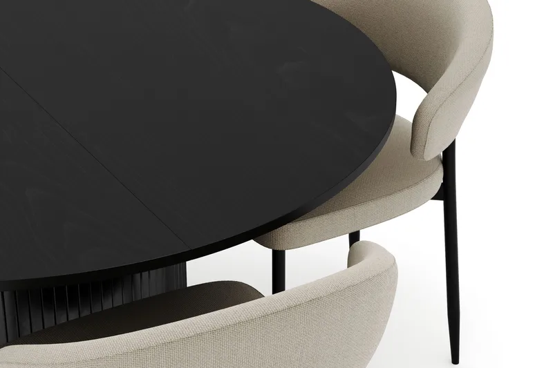 Kopparbo Runt Matbord 130 cm Förlängningsbart med 4 Sawako Stolar - Svart - Möbler - Matplats - Matgrupp & matbord med stolar