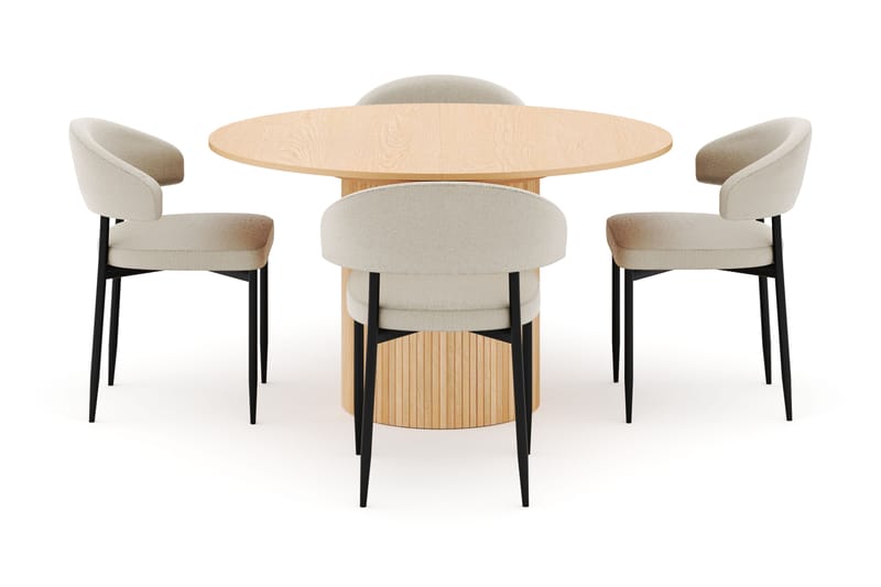 Kopparbo Runt Matbord 130 cm Förlängningsbart med 4 Sawako Stolar - Vit - Möbler - Matplats - Matgrupp & matbord med stolar