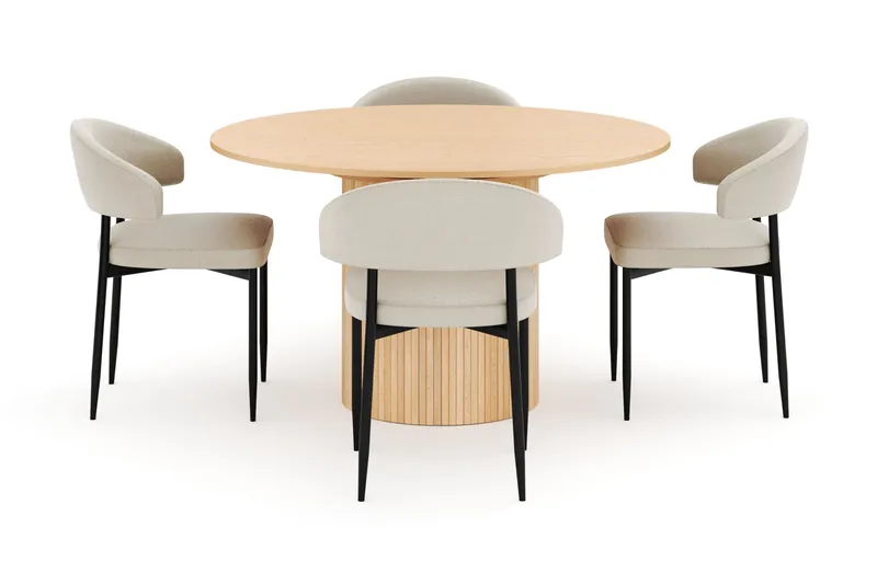 Kopparbo Runt Matbord 130 cm Förlängningsbart med 4 Sawako Stolar - Vit - Möbler - Matplats - Matgrupp & matbord med stolar