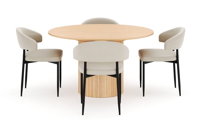 Kopparbo Runt Matbord 130 cm Förlängningsbart med 4 Sawako Stolar - Vit - Möbler - Matplats - Matgrupp & matbord med stolar