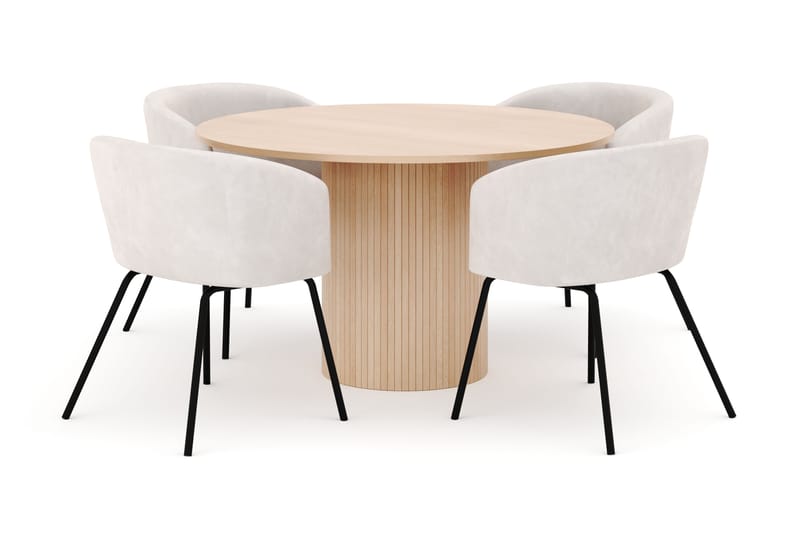 Kopparbo Runt Matbord 130 cm med 4 Berit Stolar - Beige - Möbler - Matplats - Matgrupp & matbord med stolar