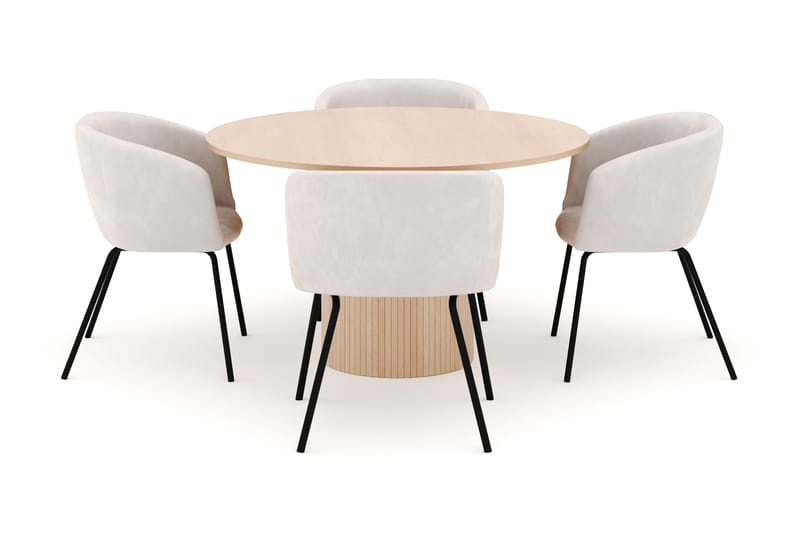 Kopparbo Runt Matbord 130 cm med 4 Berit Stolar - Beige - Möbler - Matplats - Matgrupp & matbord med stolar