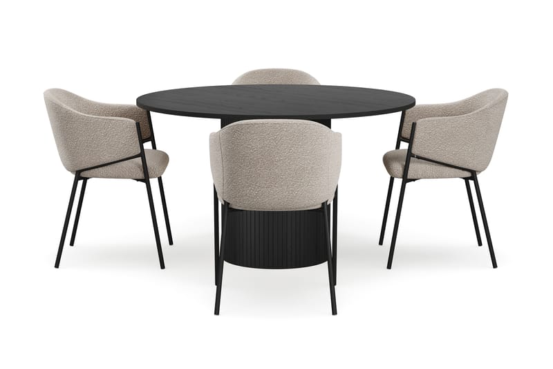 Kopparbo Runt Matbord 130 cm med 4 Filip Matstolar - Svart trä / Taupe Bouclé - Möbler - Matplats - Matgrupp & matbord med stolar