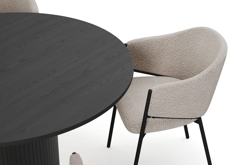 Kopparbo Runt Matbord 130 cm med 4 Filip Matstolar - Svart trä / Taupe Bouclé - Möbler - Matplats - Matgrupp & matbord med stolar