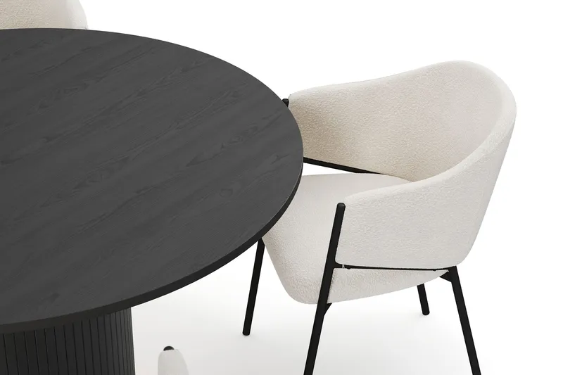 Kopparbo Runt Matbord 130 cm med 4 Filip Matstolar - Svart trä / Vit Bouclé - Möbler - Matplats - Matgrupp & matbord med stolar