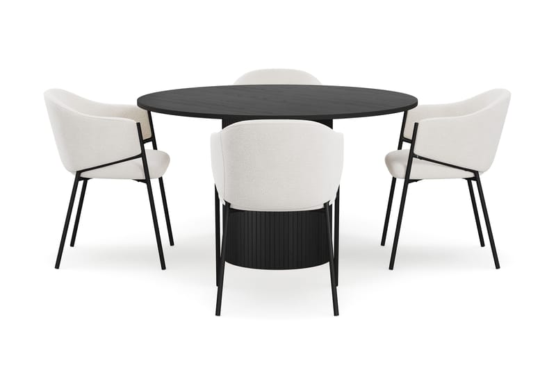 Kopparbo Runt Matbord 130 cm med 4 Filip Matstolar - Svart trä / Vit Bouclé - Möbler - Matplats - Matgrupp & matbord med stolar