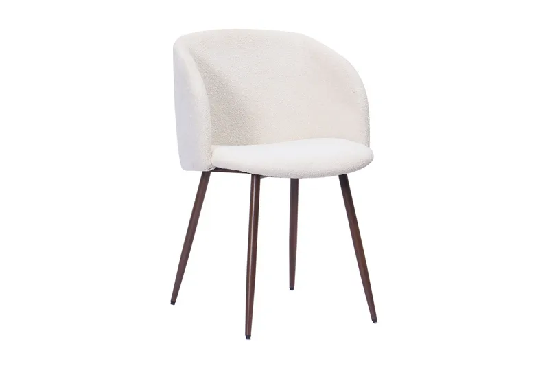 Kopparbo Runt Matbord 130 cm med 4 Greya Matstolar med armstöd - Svart trä / Vit Bouclé / Metallben Valnöt - Möbler - Matplats - Matgrupp & matbord med stolar