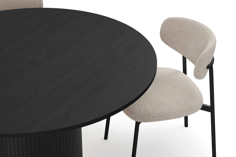 Kopparbo Runt Matbord 130 cm med 4 Lucy Matstolar - Svart trä / Greige Bouclé / Metallben Svart - Möbler - Matplats - Matgrupp & matbord med stolar