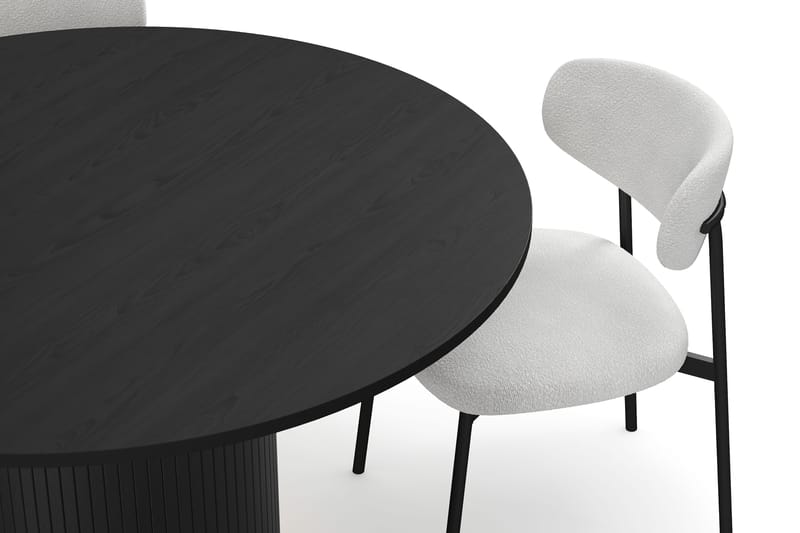 Kopparbo Runt Matbord 130 cm med 4 Lucy Matstolar - Svart trä / Vit Bouclé / Metallben Svart - Möbler - Matplats - Matgrupp & matbord med stolar