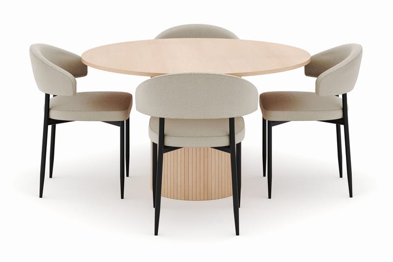 Kopparbo Runt Matbord 130 cm med 4 Sawako Stolar - Beige - Möbler - Matplats - Matgrupp & matbord med stolar