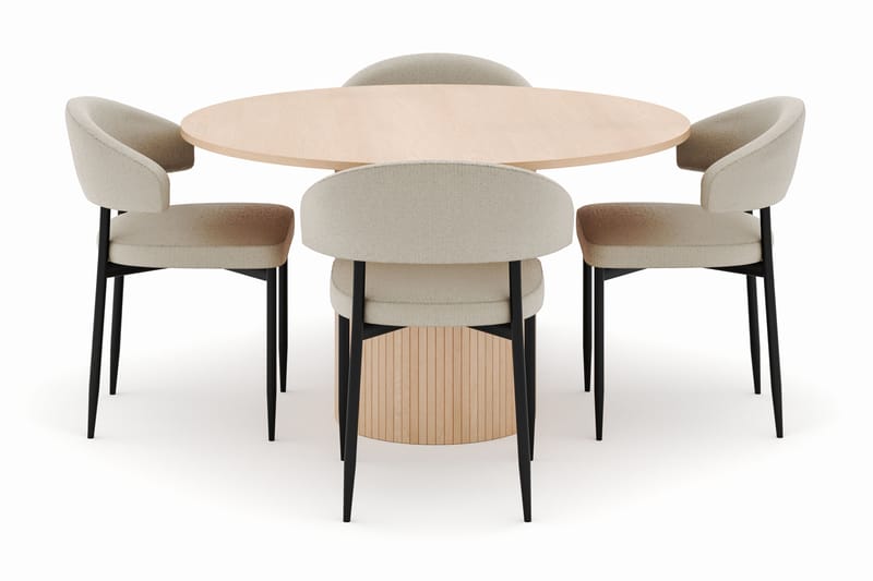 Kopparbo Runt Matbord 130 cm med 4 Sawako Stolar - Beige - Möbler - Matplats - Matgrupp & matbord med stolar