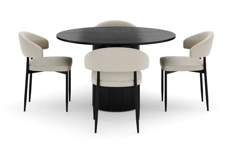 Kopparbo Runt Matbord 130 cm  med 4 Sawako Stolar - Svart - Möbler - Matplats - Matgrupp & matbord med stolar