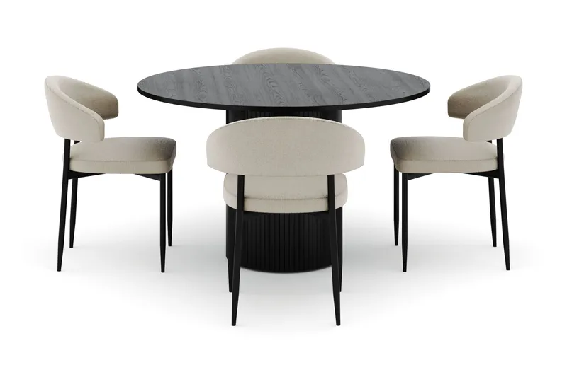 Kopparbo Runt Matbord 130 cm  med 4 Sawako Stolar - Svart - Möbler - Matplats - Matgrupp & matbord med stolar