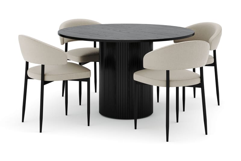 Kopparbo Runt Matbord 130 cm  med 4 Sawako Stolar - Svart - Möbler - Matplats - Matgrupp & matbord med stolar