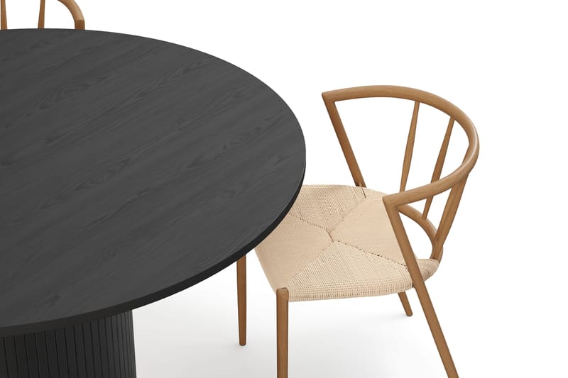 Kopparbo Runt Matbord 130 cm med 4 Winston Matstolar - Svart trä / Beige / Metallben Ek - Möbler - Matplats - Matgrupp & matbord med stolar