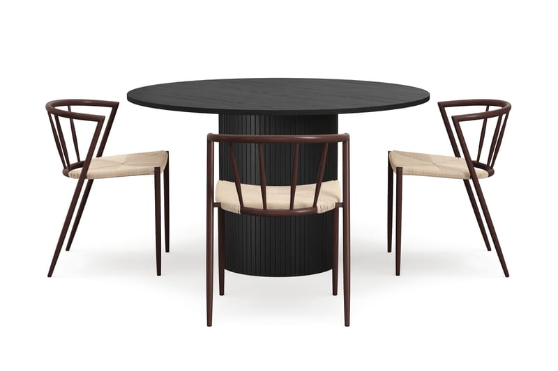 Kopparbo Runt Matbord 130 cm med 4 Winston Matstolar - Svart trä / Beige / Metallben Rökt ek - Möbler - Matplats - Matgrupp & matbord med stolar