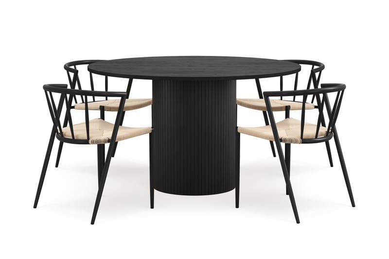 Kopparbo Runt Matbord 130 cm med 4 Winston Matstolar - Svart trä / Beige / Metallben Svart - Möbler - Matplats - Matgrupp & matbord med stolar