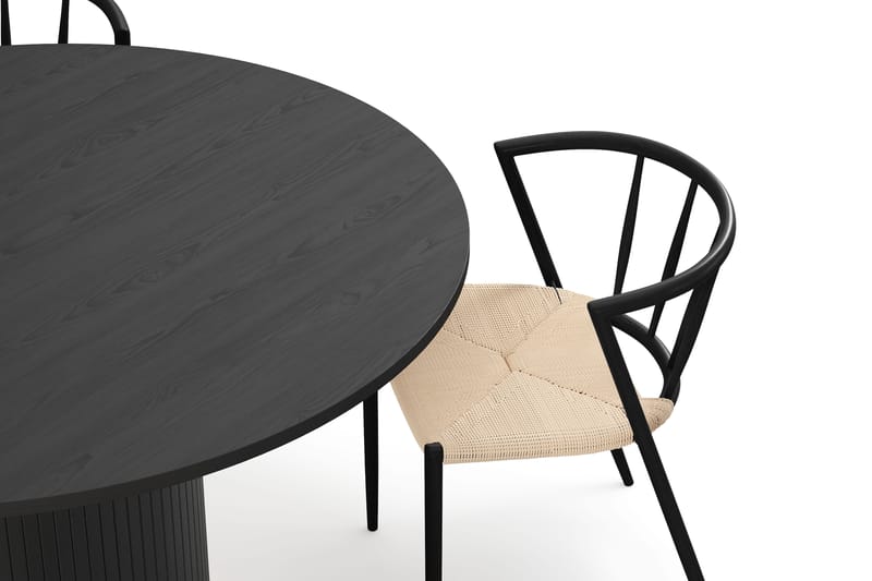 Kopparbo Runt Matbord 130 cm med 4 Winston Matstolar - Svart trä / Beige / Metallben Svart - Möbler - Matplats - Matgrupp & matbord med stolar