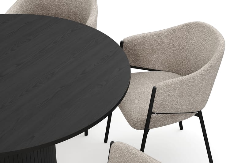 Kopparbo Runt Matbord 130 cm med 6 Filip Matstolar - Svart trä / Taupe Bouclé - Möbler - Matplats - Matgrupp & matbord med stolar