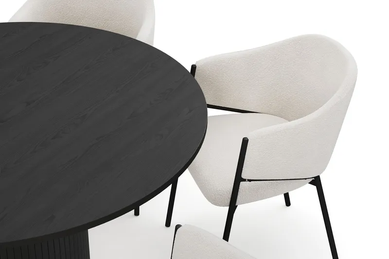 Kopparbo Runt Matbord 130 cm med 6 Filip Matstolar - Svart trä / Vit Bouclé - Möbler - Matplats - Matgrupp & matbord med stolar