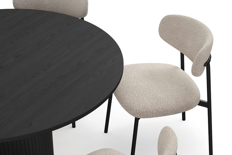Kopparbo Runt Matbord 130 cm med 6 Lucy Matstolar - Svart trä / Greige Bouclé / Metallben Svart - Möbler - Matplats - Matgrupp & matbord med stolar