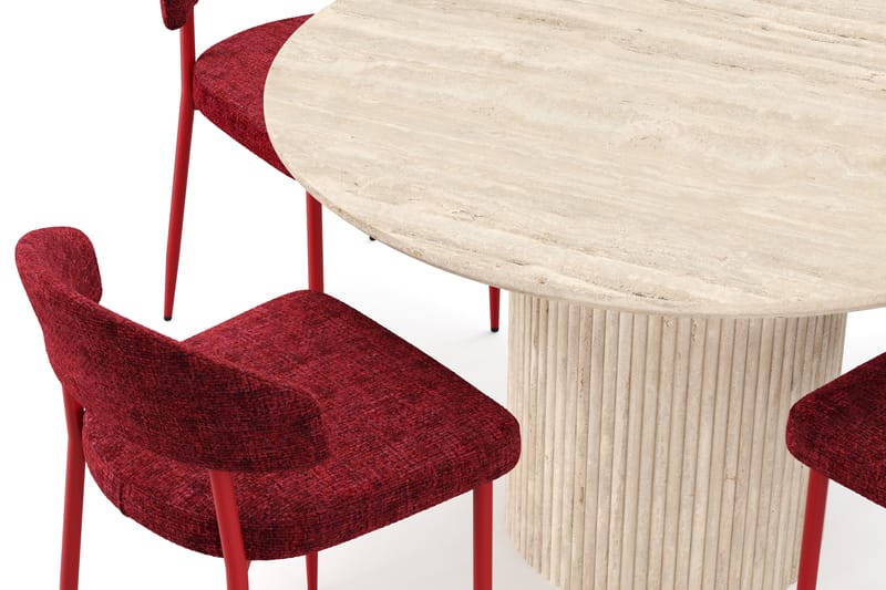 Kopparbo Runt Matbord 130cm Travetin utseende med 4 st Jairam Matstolar - Beige - Möbler - Matplats - Matgrupp & matbord med stolar
