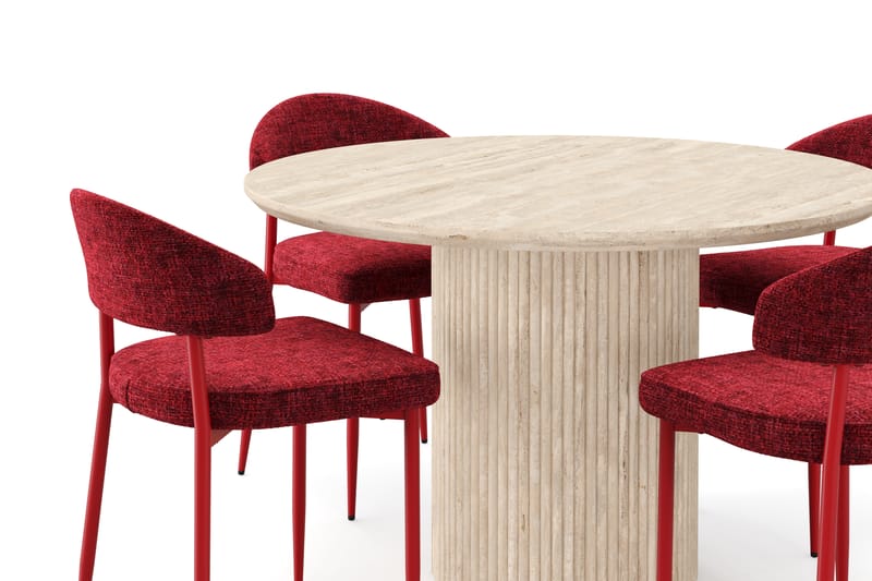 Kopparbo Runt Matbord 130cm Travetin utseende med 4 st Jairam Matstolar - Beige - Möbler - Matplats - Matgrupp & matbord med stolar