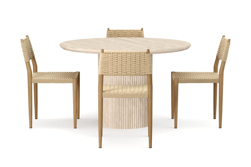 Kopparbo Runt Matbord 130cm Travetin utseende med 4 st Jamna Matstolar - Beige - Möbler - Matplats - Matgrupp & matbord med stolar