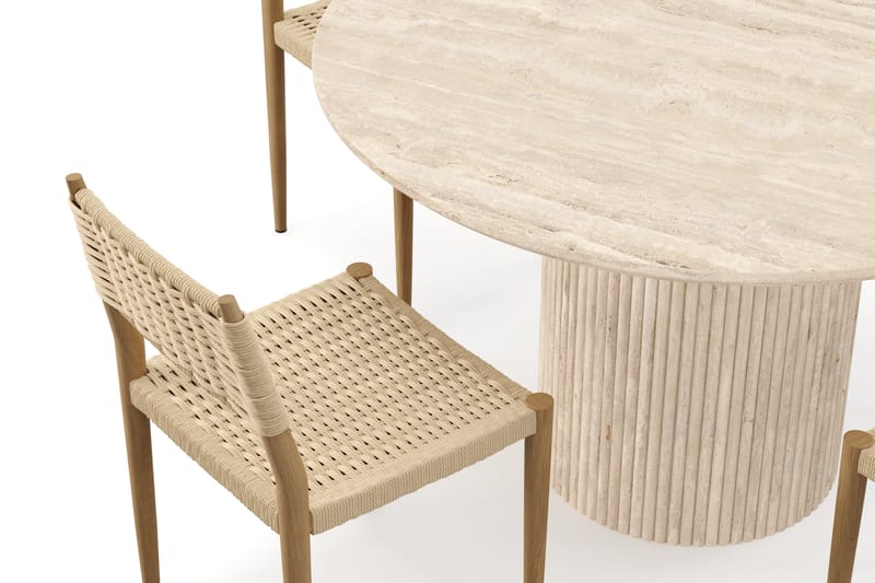 Kopparbo Runt Matbord 130cm Travetin utseende med 4 st Jamna Matstolar - Beige - Möbler - Matplats - Matgrupp & matbord med stolar