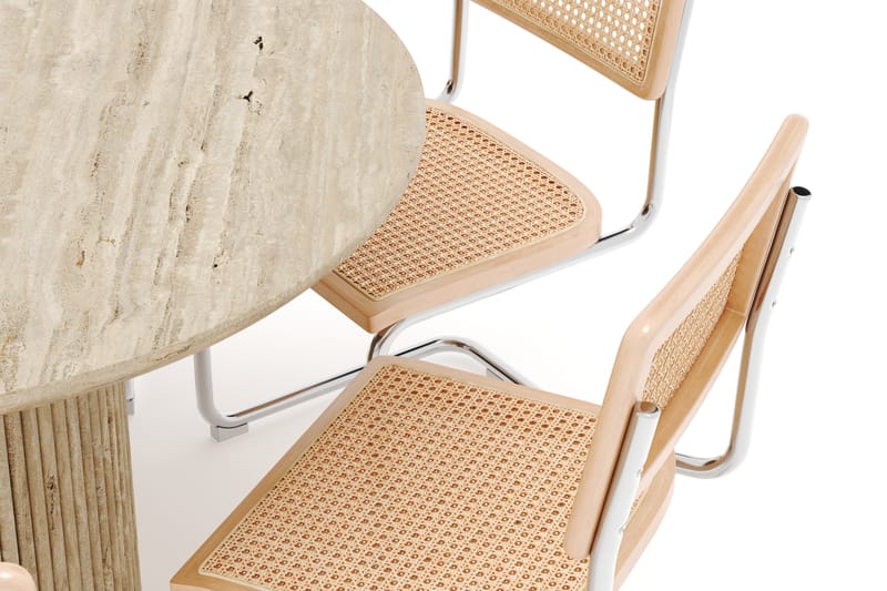 Kopparbo Runt Matbord 130cm Travetin utseende med 6 st Build Matstolar - Beige - Möbler - Matplats - Matgrupp & matbord med stolar