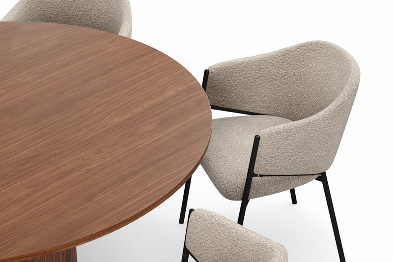 Kopparbo Runt Matbord 150 cm med 6 Filip Matstolar - Valnöt / Taupe Bouclé - Möbler - Matplats - Matgrupp & matbord med stolar