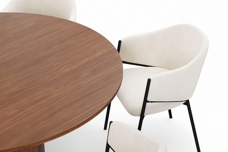 Kopparbo Runt Matbord 150 cm med 6 Filip Matstolar - Valnöt / Vit Bouclé - Möbler - Matplats - Matgrupp & matbord med stolar