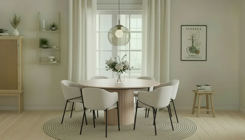 Kopparbo Runt Matbord 150 cm med 6 Filip Matstolar - Vit / Vit Bouclé - Möbler - Matplats - Matgrupp & matbord med stolar