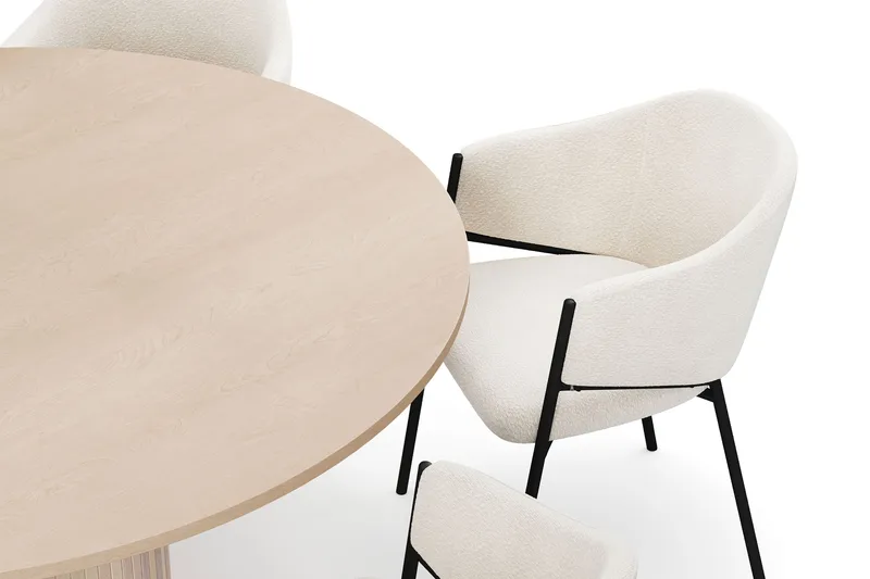 Kopparbo Runt Matbord 150 cm med 6 Filip Matstolar - Vit / Vit Bouclé - Möbler - Matplats - Matgrupp & matbord med stolar