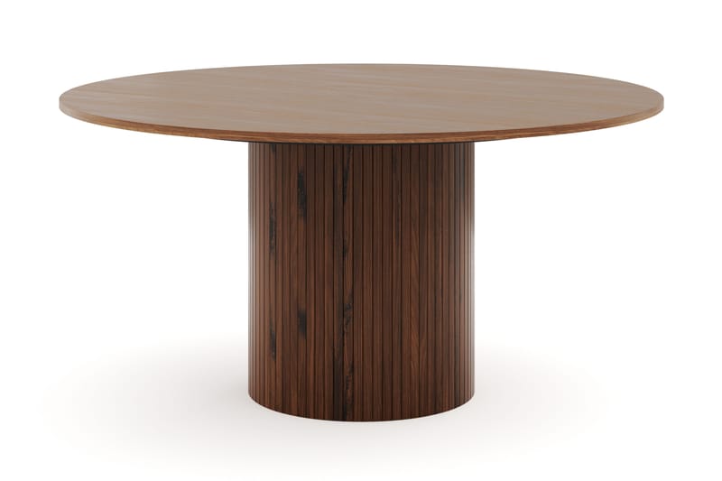 Kopparbo Runt Matbord 150 cm med 6 Katy Matstolar - Valnöt / Greige Bouclé / Metallben Svart - Möbler - Matplats - Matgrupp & matbord med stolar