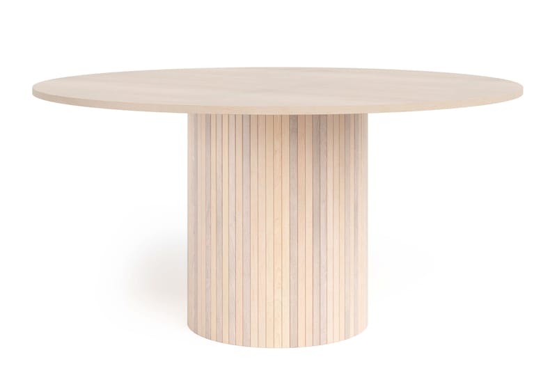 Kopparbo Runt Matbord 150 cm med 6 Katy Matstolar - Vit / Greige Bouclé / Metallben Svart - Möbler - Matplats - Matgrupp & matbord med stolar
