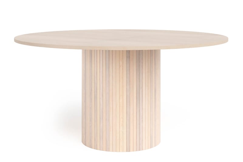 Kopparbo Runt Matbord 150 cm med 6 Lucy Matstolar - Vit / Greige Bouclé / Metallben Svart - Möbler - Matplats - Matgrupp & matbord med stolar