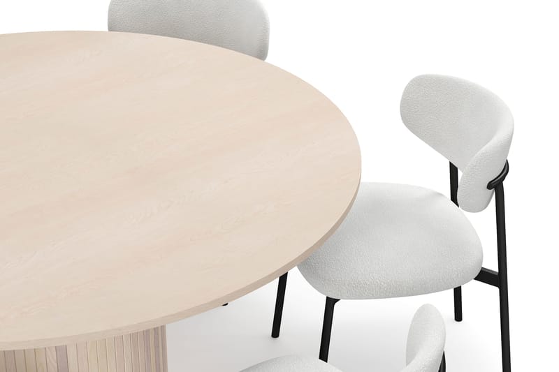 Kopparbo Runt Matbord 150 cm med 6 Lucy Matstolar - Vit / Vit Bouclé / Metallben Svart - Möbler - Matplats - Matgrupp & matbord med stolar