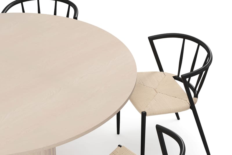 Kopparbo Runt Matbord 150 cm med 6 Winston Matstolar - Vit / Beige / Metallben Svart - Möbler - Matplats - Matgrupp & matbord med stolar