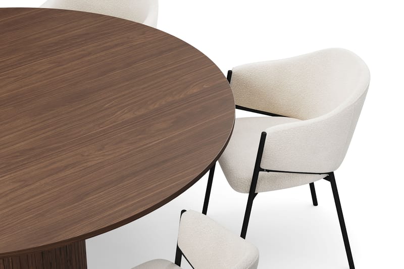 Kopparbo Runt Matbord 180 cm med 6 Filip Matstolar - Valnöt / Vit Bouclé - Möbler - Matplats - Matgrupp & matbord med stolar