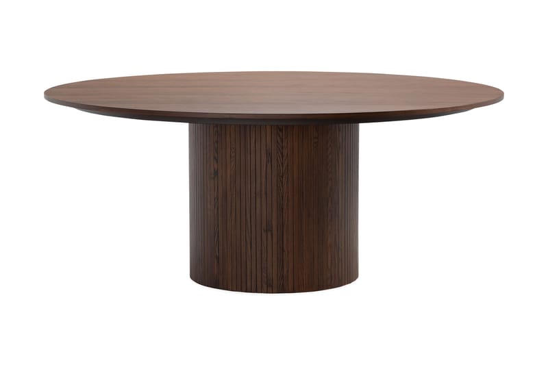 Kopparbo Runt Matbord 180 cm med 6 Katy Matstolar - Valnöt / Greige Bouclé / Metallben Svart - Möbler - Matplats - Matgrupp & matbord med stolar