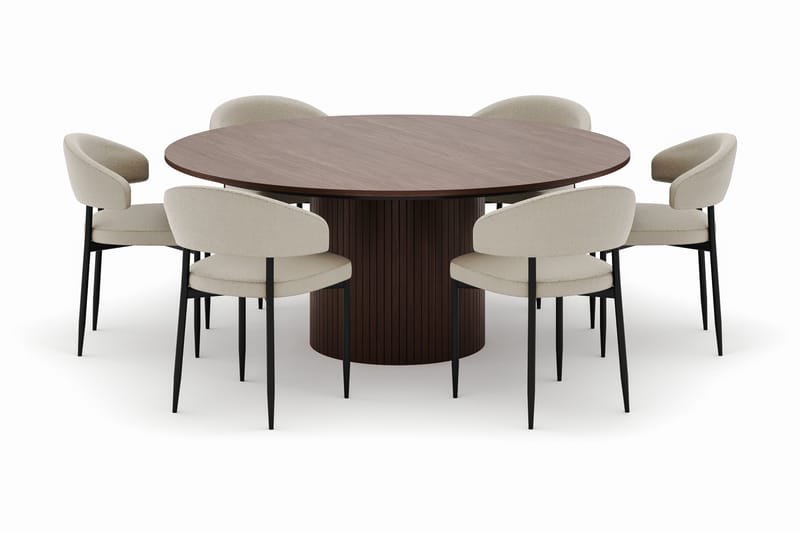 Kopparbo Runt Matbord 180 cm med 6 Sawako Stolar - Valnöt - Möbler - Matplats - Matgrupp & matbord med stolar